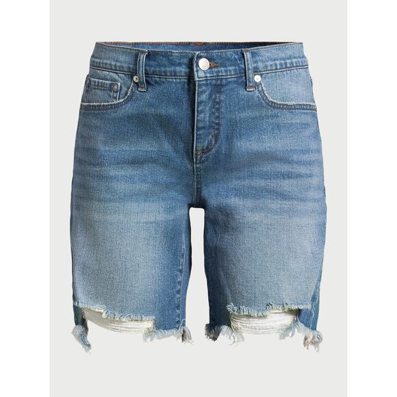 Sofia Jeans Womens Gabriella Bermuda MidRise Destructed Hem Shorts Med Wash Sz 6 - Picture 7 of 7